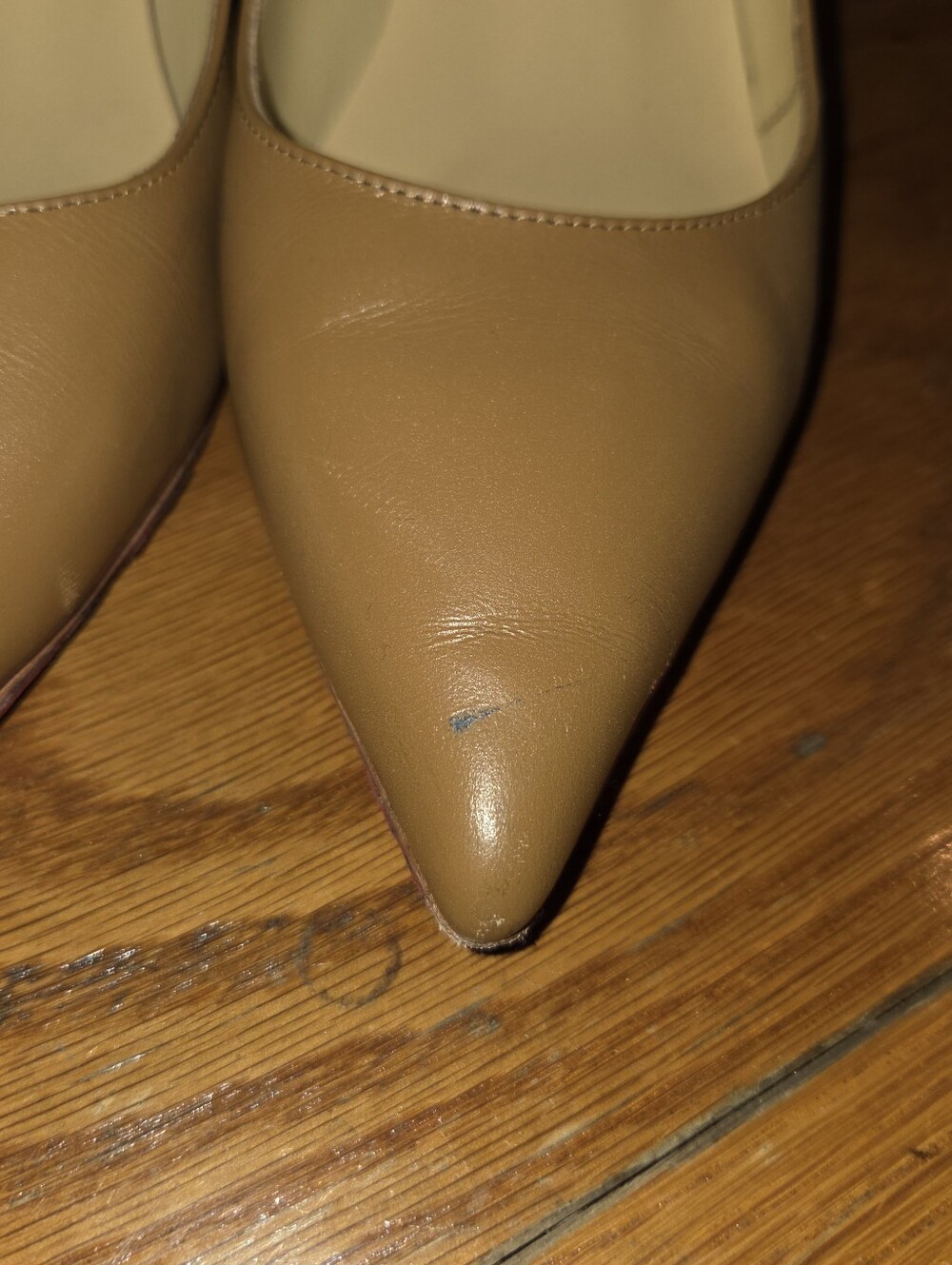 Christian Louboutin Olive-Tan Pointed Leather Pumps 65mm - Picture 4 of 6